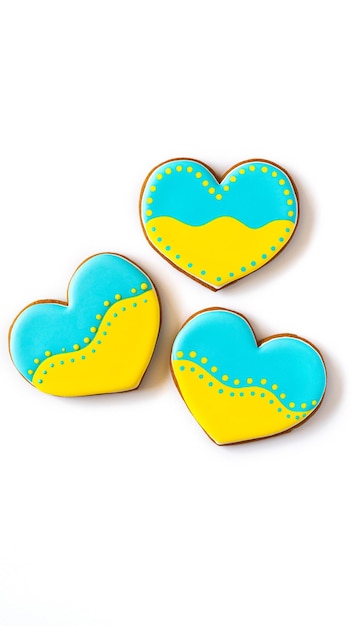 Gingerbread cookies with ukrainian flag on white