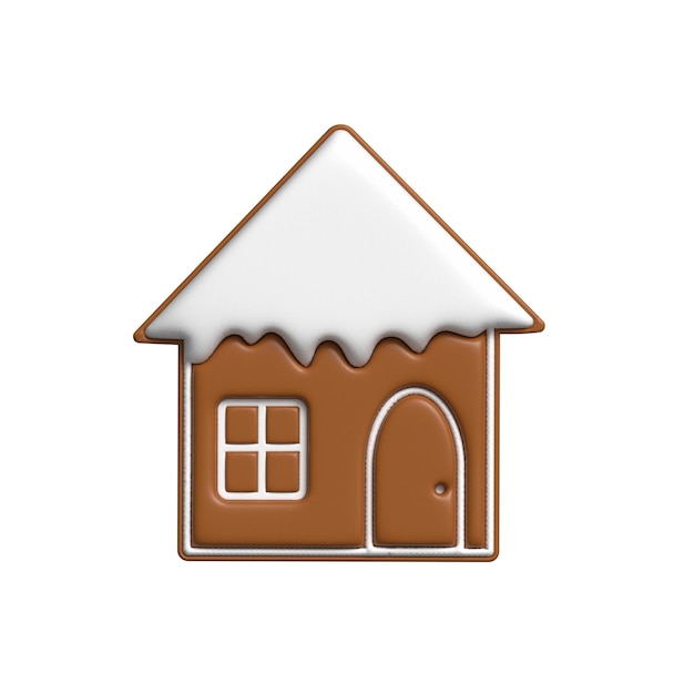 Gingerbread house baked cookie icon isolated on white Traditional element for New Year and Christmas baking Sweet 3D render confectionery dessert EPS