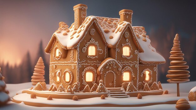 Gingerbread house decorated with glaze Holiday decorations