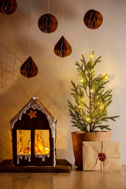 Gingerbread house and homemade eco Christmas decor