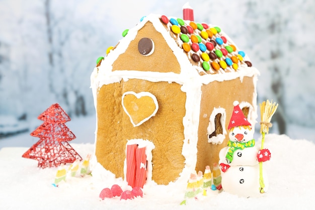 Gingerbread house on light background