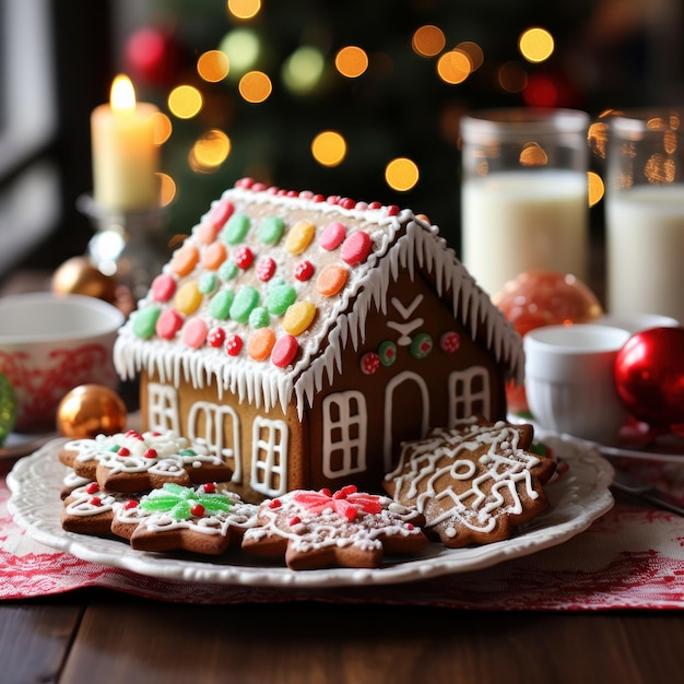 Gingerbread house Sweet treats candy canes and snow icing