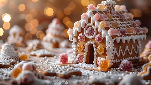 Photo gingerbread house with candy decoration christmas food holiday baking festive