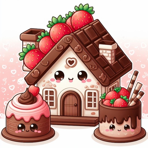 Photo a gingerbread house with strawberries and