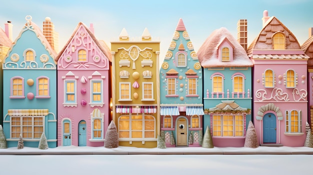 Gingerbread houses Christmas fairy village landscape AI generated image