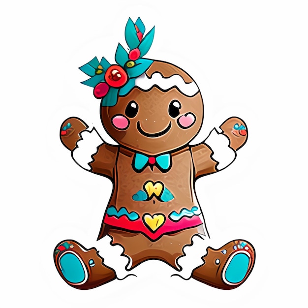 Gingerbread man cookies character illustration with leafs