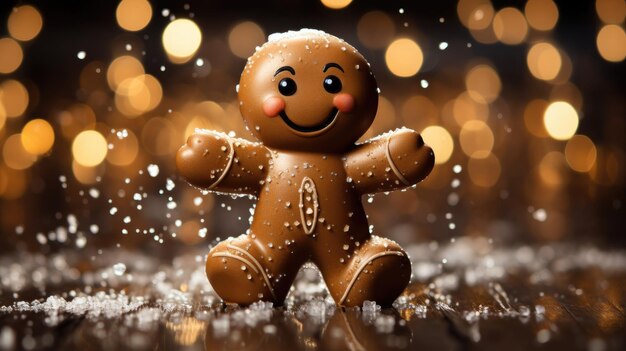 Gingerbread Man Dancing in Vintage Glitter Lights