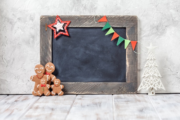 Gingerbread man family and chalkboard