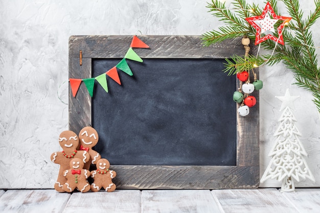 Gingerbread man family and chalkboard