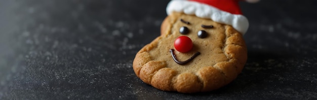 Photo a gingerbread man is wearing a red hat and smiling