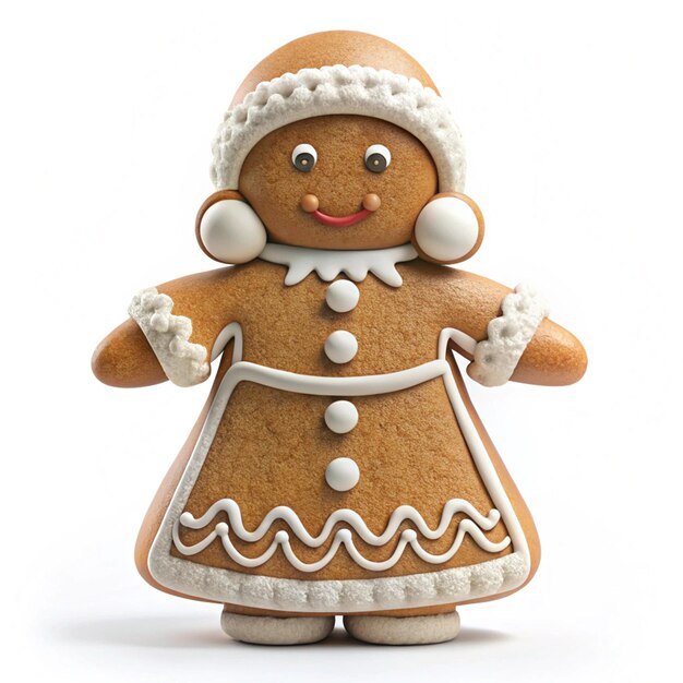 Photo a gingerbread man made of gingerbread is standing in front of a white background