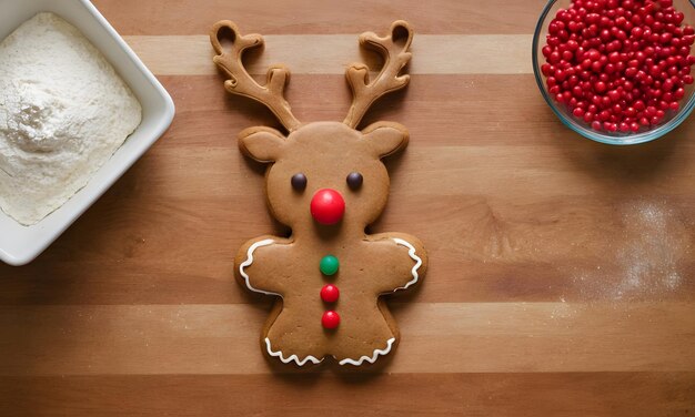 a gingerbread man made with a gingerbread man on a wooden table