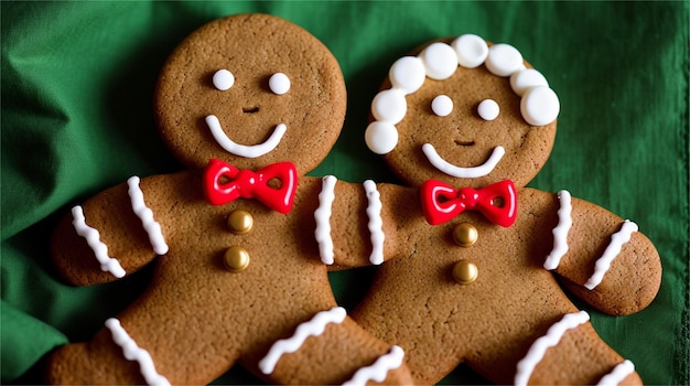 Gingerbread men on a green background