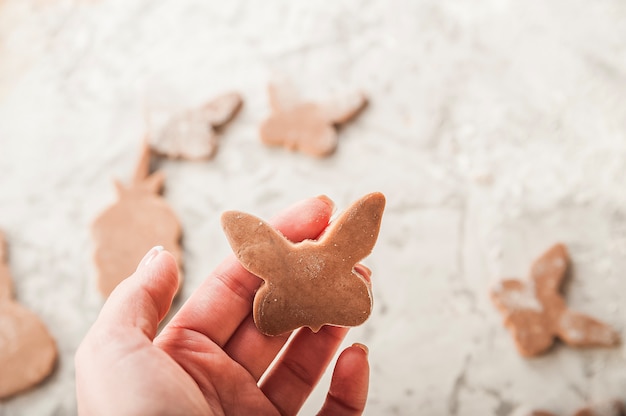 Gingerbread tenderloin in the shape of bunnies and eggs.