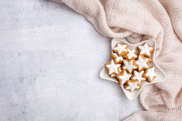 Gingerbread with mug of hot chocolate and christmas candy cane.