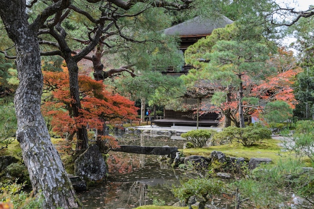 Ginkakuji temple or Temple of the Silver Pavilion during autumn colors in kyoto, Japan