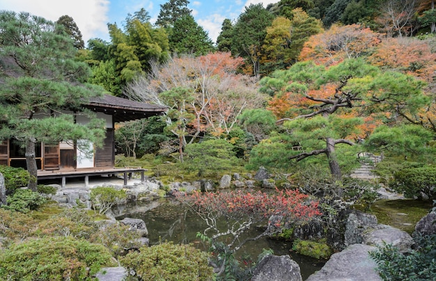 Ginkakuji temple with autumn colors in kyoto, Japan