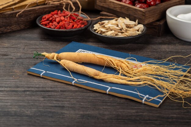 Ginseng and traditional Chinese medicine on the table