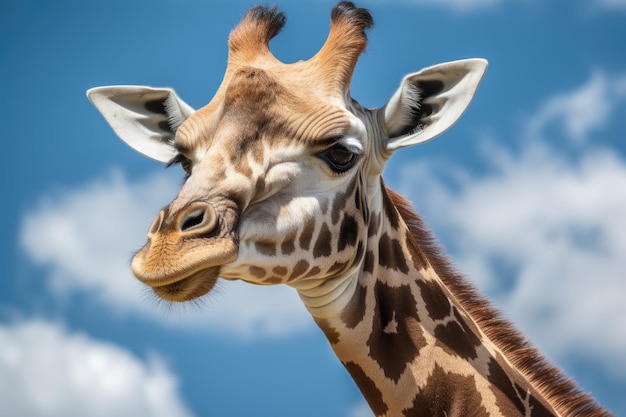 Giraffe Against Sky Blue Background Generative AI