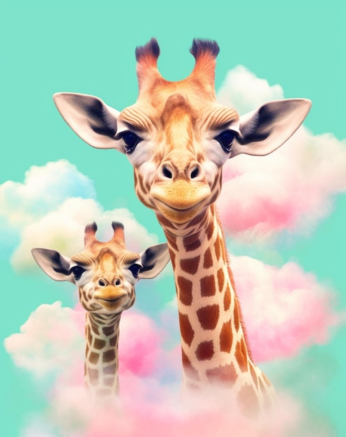 Photo a giraffe and a baby giraffe