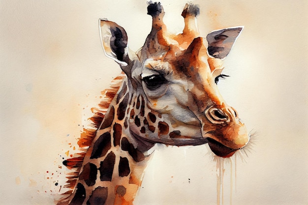 Giraffe drawing with bit of watercolour generative ai