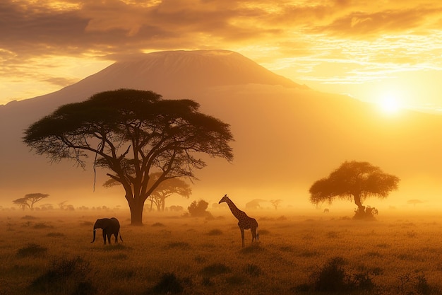 Photo a giraffe and a giraffe in the distance