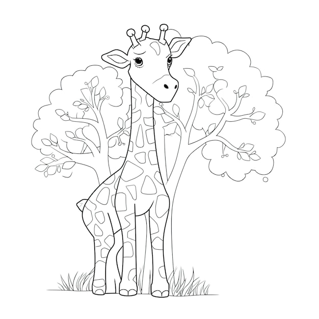 Giraffe in the grass with a tree behind it