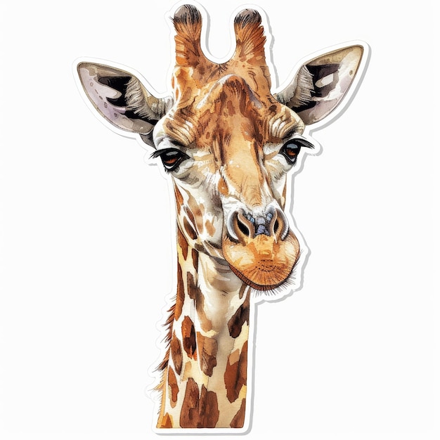 Giraffe head isolated on white background Watercolor illustration