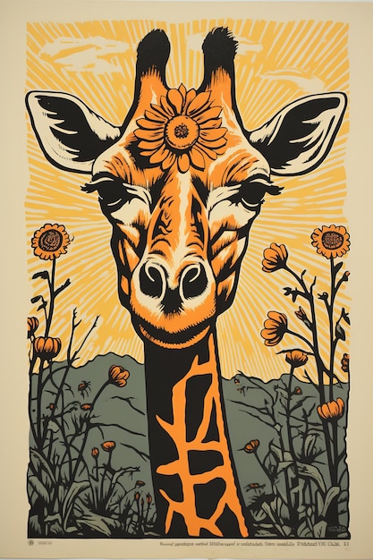 giraffe head stamp poster