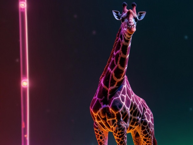 Photo a giraffe is shown in front of a pink neon sign