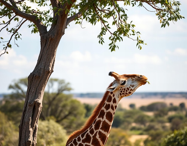 Photo a giraffe is standing in front of a tree with the number 3 on it