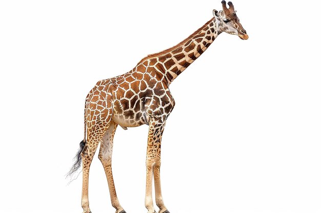 Photo a giraffe is standing on a white background with a white background