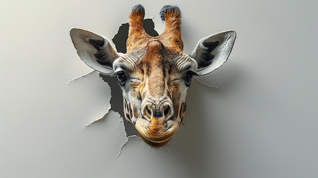 Photo giraffe peeking through a hole