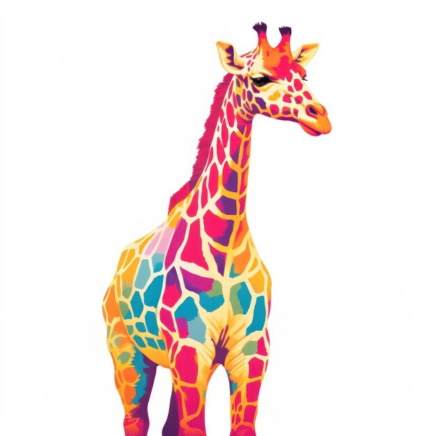 Photo giraffe risograph style animal mammal white background