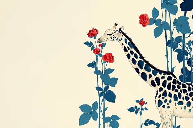 Photo giraffe and roses illustration