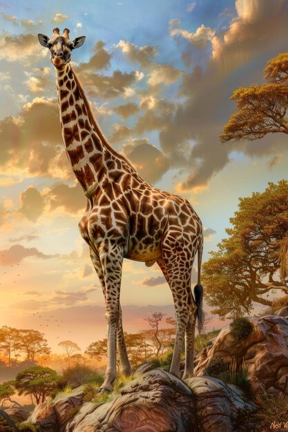 giraffe in the savannah Generative AI