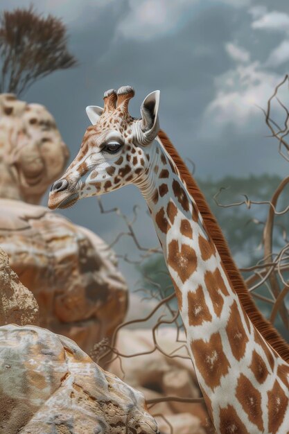 Photo giraffe in the savannah generative ai