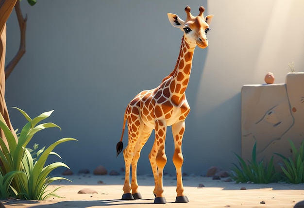 Photo a giraffe standing in front of a wall with a plant in the background