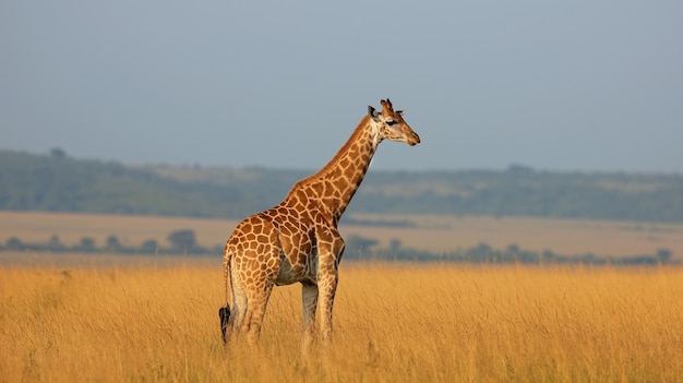 Photo a giraffe stands in a field of tall grass