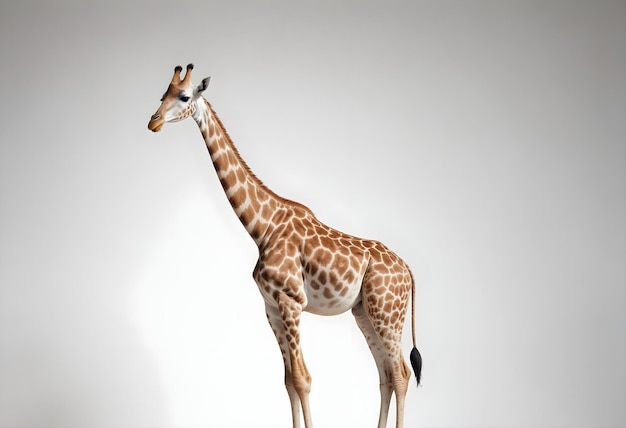 Photo a giraffe stands in front of a gray background