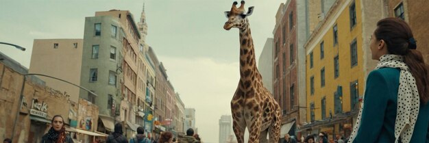 Photo a giraffe stands in the street with a sign that says giraffe