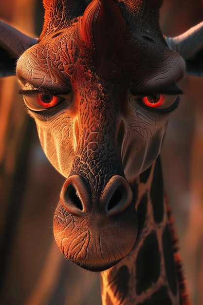 Giraffe Ultra Detailed Close Up of a Face Red Eyes