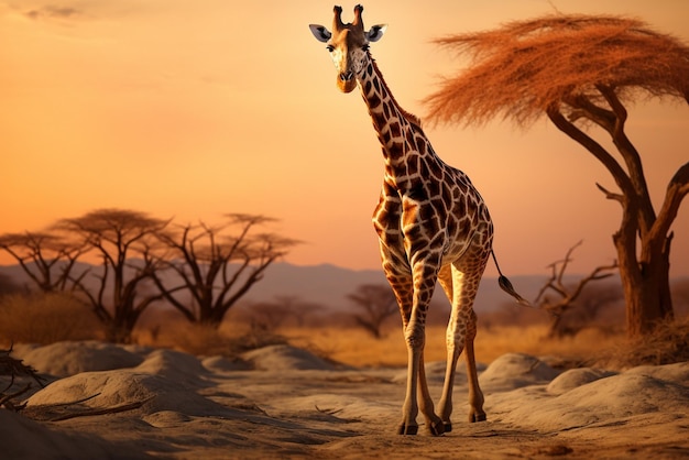 giraffe walking in the savannah