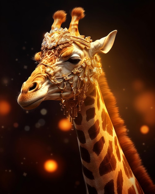 a Giraffe wearing golden jewelry digital art