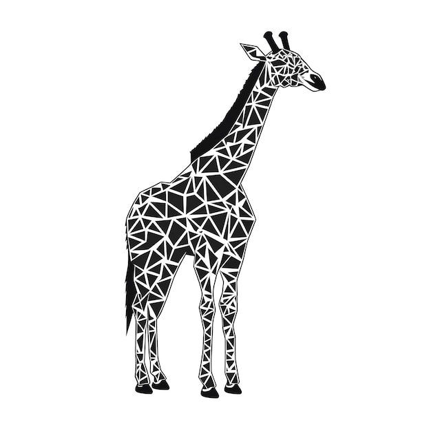 A giraffe with a black triangle pattern on the back.