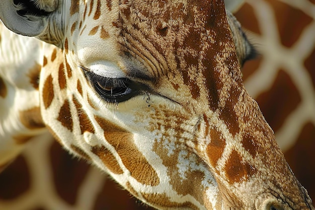 Photo a giraffe with a brown eye and a white eye