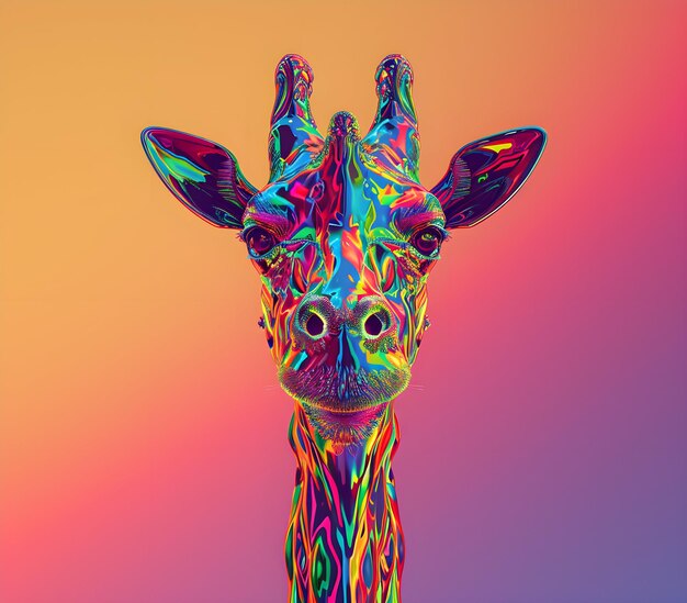 Photo a giraffe with a colorful face and a colorful background