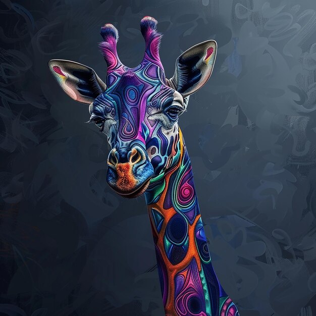 Photo a giraffe with colorful patterns on its face