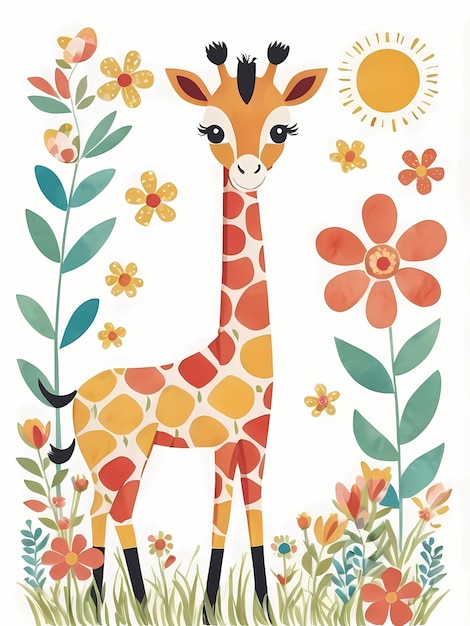 a giraffe with flowers and a giraffe on the cover