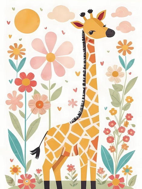 a giraffe with flowers and a giraffe on it